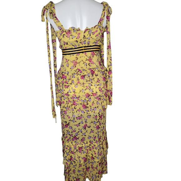 For Love & Lemons Maison Maxi Dress Yellow Womens Sz Sm Floral Sleeveless boho - Picture 3 of 13